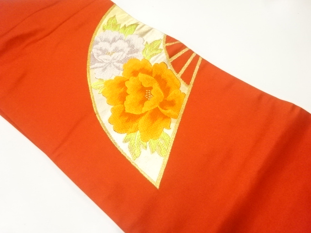 扇に牡丹模様織出し名古屋帯